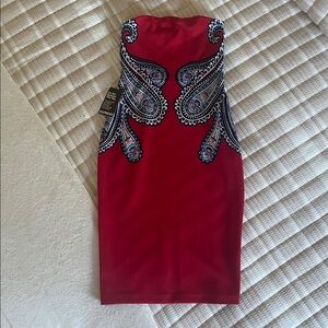 Express Strapless Red Dress with Paisley Design